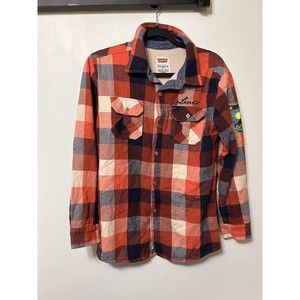 Levi’s Button Up Long Sleeve Lined Flannel Youth 12-13 Yrs Rust Plaid Patch YTHL